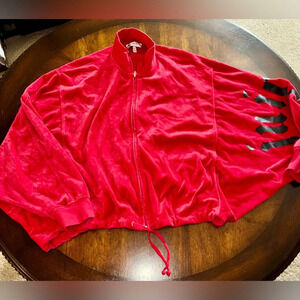 Juicy Couture Women's Red Batwing Velour Velvet Track Jacket Retro Disco Style M